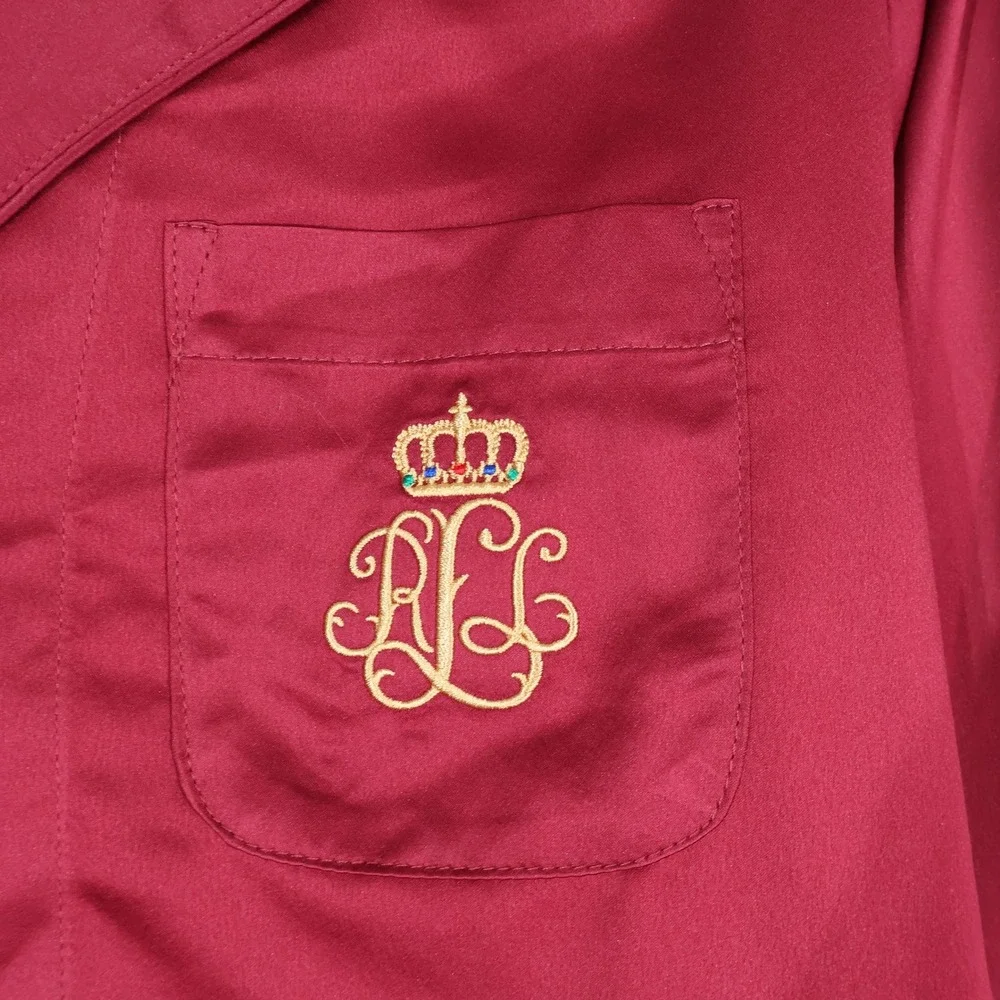 Lauren Ralph Lauren Pajama Set Women PS Red Satin Crest Holiday Festive $84 NWT